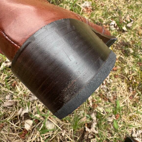 Vintage Joan Helpern Wingtip Oxford Heeled Ankle Boots Cognac Womens 8.5 M Italy - Picture 12 of 14